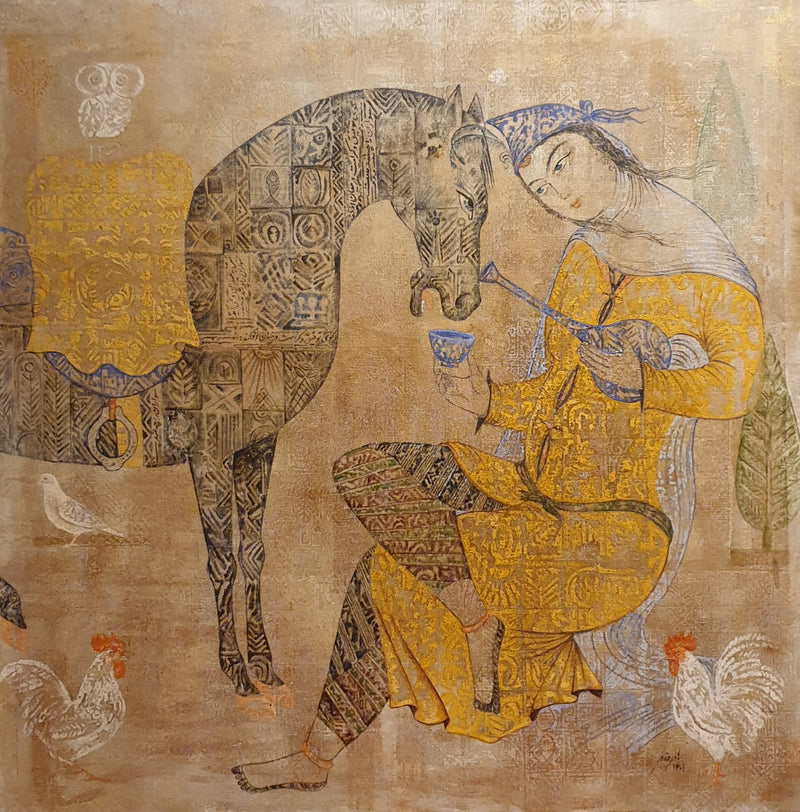7557-The Woman in Yellow Dress and her Horse